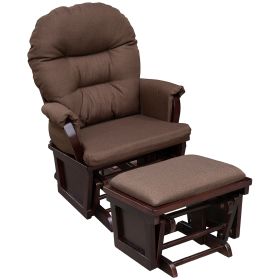 HOMCOM Nursery Glider Rocking Chair with Ottoman Thick Cushion Comfort Brown Wood Base
