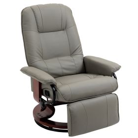 HOMCOM Adjustable Swivel Recliner Armchair, Faux Leather Manual Recliner with Footrest, Armrest and Wood Base for Living Room, Gray
