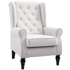 HOMCOM Cream White High Back Accent Chair with Wooden Legs, Removable Cushion for Living Room, Club, Bedroom