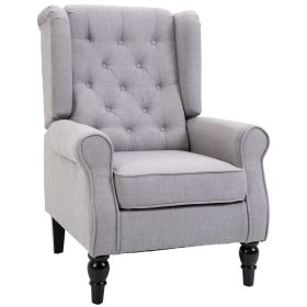 HOMCOM Gray Fabric Tufted Club Accent Chair with Removable Cushion, Wooden Legs