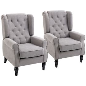 HOMCOM Tufted Accent Chair with High Wingback, Rounded Cushioned Armrests and Thick Padded Seat, Set of 2, Gray