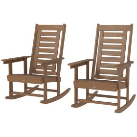 Outsunny 2 Pieces Outdoor Rocking Chairs, HDPE Patio Rockers with 28" High Back, Wide Armrests for Porch Backyard, Brown