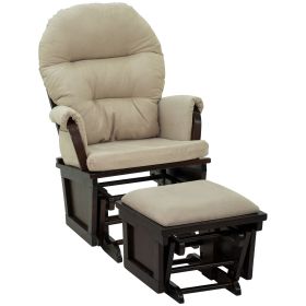 HOMCOM Nursery Glider Rocking Chair with Ottoman, Thick Padded Cushion Seating and Wood Base, Cream White