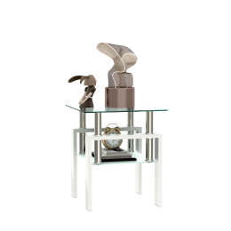 1-Piece Modern Tempered Glass Tea Table Coffee Table End Table, Square Table for Living Room, Transparent/White