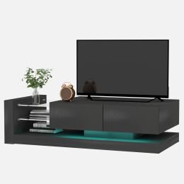 TV Console with Storage Cabinets, Full RGB Color 31 Modes Changing Lights Remote RGB LED TV Stand, Modern Entertainment Center (Black