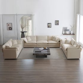 3 Piece Sofa Set Oversized Sofa Comfy Sofa Couch, 2 Pieces of 2 Seater and 1 Piece of 3 Seater Sofa for Living Room, Deep Seat Sofa Beige Chenill