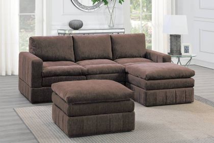 Contemporary 5pc Set Modular Corner Sectional Set 2x One Arm Chair / Wedge 1x Armless Chairs 2x Ottomans Mink Morgan Fabric Plush Living Room Fur