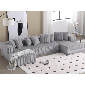 [NEW ARRIVED] [VIDEO PROVIDED]131'' Modular Sectional Couch, U-shaped sofa , Chaise Lounge, Striped fabric,Upholstered 4 Seater Couch for Living
