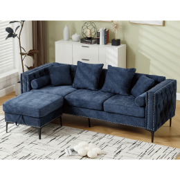 [NEW ARRIVED] [VIDEO PROVIDED]L Shaped Sectional Sofa , Convertible Storage Ottoman,Chenille ,Square Arm, Modern Tufted Couch ,3 Seater, And Nail