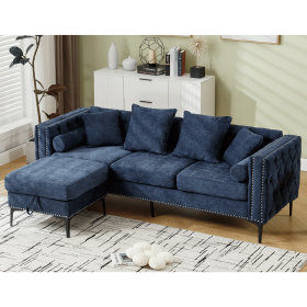 [NEW ARRIVED] [VIDEO PROVIDED]L Shaped Sectional Sofa , Convertible Storage Ottoman,Chenille ,Square Arm, Modern Tufted Couch ,3 Seater, And Nail