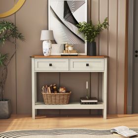 Farmhouse Style Console Table with 2 Drawer and Bottom Storage Shelf for Entryway, Rustic Side Table with Storage Drawer and Shelf for Living roo