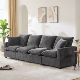 [VIDEO provided] [New] 110*29" Modern Modular Sofa, 4 Seat Chenille Sectional Couch Set with 2 Pillows Included