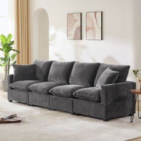 [VIDEO provided] [New] 110*29" Modern Modular Sofa, 4 Seat Chenille Sectional Couch Set with 2 Pillows Included