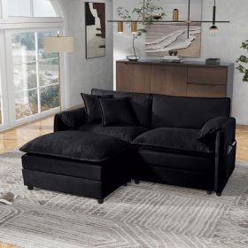 Deep Seat Sectional Sofa Cloud Couch with Ottoman, Modern Chenille Comfy Love Seat Upholstered Modular L Shaped Couch for Living Room, Apartment