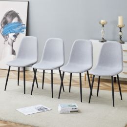 Comfortable Linen-Cotton Dining Chair Set - Four Pieces In Light Gray.Integrated Seat And Backrest,Linen-Cotton Material,Modern Home Matching. (Option: Light Gray)