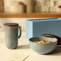 Hand-Glazed Terracotta Breakfast Set - Mug And Bowl With Lid (Option: 1Set)