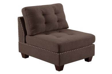 Living Room Furniture Tufted Armless Chair Black Coffee Linen Like Fabric 1pc Armless Chair Cushion Nail Heads Wooden Legs (Color: Brown)