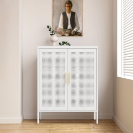 NO LOCK, Metal Storage Cabinet With 2 Doors And 2 Adjustable Shelves, Steel Storage Cabinet, Metal File Cabinet For Home Office School Gym, White (Color: White)