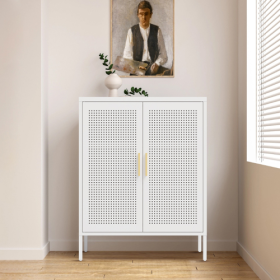 NO LOCK, Metal Storage Cabinet With 2 Doors And 2 Adjustable Shelves, Steel Storage Cabinet, Metal File Cabinet For Home Office School Gym, White (Color: White)