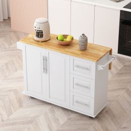Kitchen Island Cart With Cabinet, 3 Drawers, Spice Rack, Towel Rack, 43.31  Wide (Color: White)