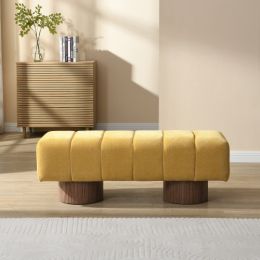 Upholstered Dining Bench For Dining Room, No-Assembly End Of Bed Entryway Bench Ottoman For Bedroom Living Room, Beige Chenille Fabric Stool Top (Color: Yellow)