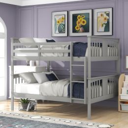 Full Over Full Bunk Bed With Ladder For Bedroom, Guest Room-Gray (Option: Gray)