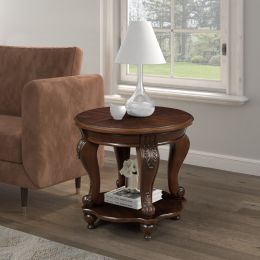 22'' Retro Round End Table,Solid Wood Sofa Side Table With Shelf,Living Room Corner Table Easy Assem (Option: Light Espresso)