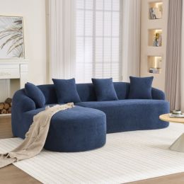 LY-022 Full Compression Sponge L-Shape Sectional Sofa, Brown Modular Chaise Chenille Couch, 30D High-Density For Apartment Living Room, 900 Lbs. (Color: Navy Blue)
