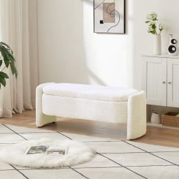 Oval Ottoman Bench 3D Lamb Fleece, Large Storage Space For Living Room (Option: Cream White)