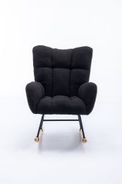 Rocking Chair, Soft Teddy Velvet Fabric Rocking Chair for Nursery (Color: Black)
