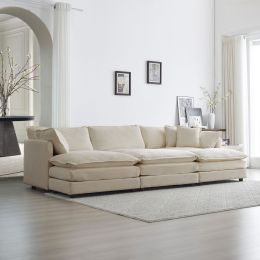Comfortable Deep Seat Reversible Modular 6 Seater Sectional Super Soft Sofa U Shaped Sectional Couch with 3 Ottomans (Color: as Pic)