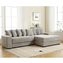 [NEW ARRIVED] [VIDEO PROVIDED] Oversized Two-Piece Couches, L Shaped Sofa, Corduroy, Right Chaise Daybed,with Armrests,Eight Throw Pillows,Corner (Color: as Pic)