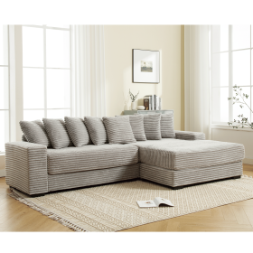 [NEW ARRIVED] [VIDEO PROVIDED] Oversized Two-Piece Couches, L Shaped Sofa, Corduroy, Right Chaise Daybed,with Armrests,Eight Throw Pillows,Corner (Color: as Pic)