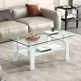 Tempered Clear Glass Coffee Table, 2-Layers Coffee Table Living Room Center Table (Color: as Pic)