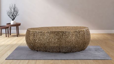 T3601-50 Oval Coffee Table Gold (Color: as Pic)