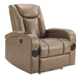 Recliner Sofa with Power Recline, Adjustable Split Back, USB Charging, Bluetooth Speakers & LED LightingRecliner Sofa with Power Recline (Main Color: Yellow, Main Material: PU Leather)