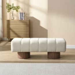 Upholstered Dining Bench For Dining Room, No-Assembly End Of Bed Entryway Bench Ottoman For Bedroom Living Room, Beige Chenille Fabric Stool Top (Color: Beige)