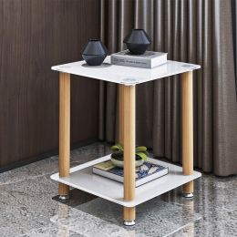 1-Piece White Oak Side Table, 2-Tier Modern Night Stand, Sofa Side Table (Color: White)