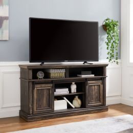 Media Console Table With Storage Cabinet, Mid Century Style Entertainment TV Table, Multipurpose Sliding Door TV Cabinet Large Storage Space, (Color: Brown)
