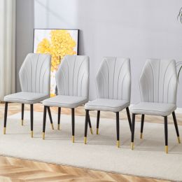 4 Light Gray Modern Dining Chairs With Stylish PU Patterned Backrest And Black Metal Legs For A Comfortable Home Experience In The Kitchen, Bedro (Option: Light Gray)